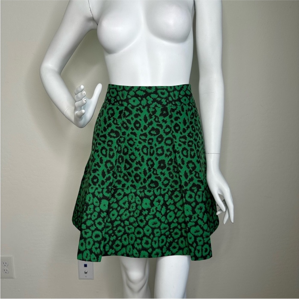 BANANA REPUBLIC GREEN BLACK CHEETAH PRINT FIT & FLARE SKIRT SZ 4